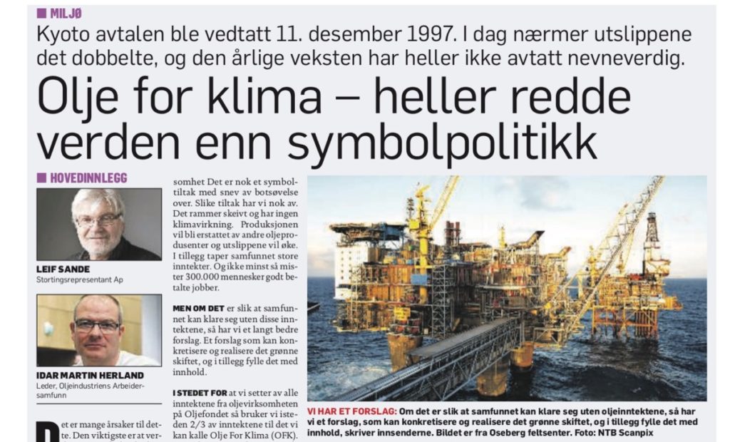 Olje for klima – heller redde verden enn symbolpolitikk.